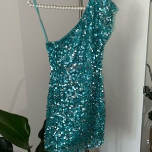 Arden B Teal One Shoulder Mini Dress